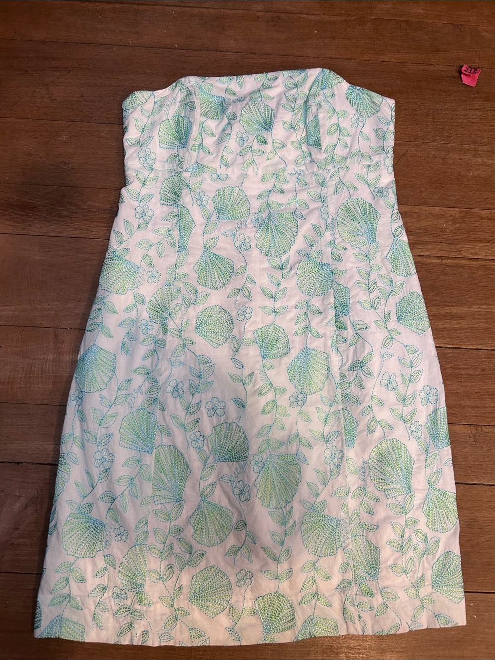 Lilly Pulitzer Strapless Embroidered Sea Shell Print Dress in Mint Green